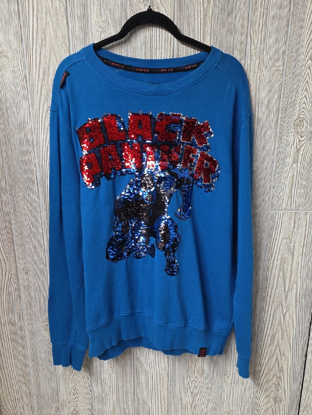 Marvel Blue DeKryptic Sweatshirt Reversible Sequin Black Panther Graphic Size XL